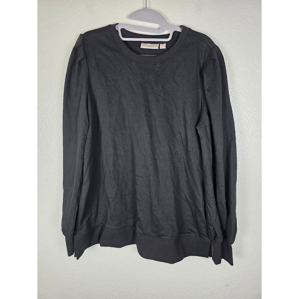 Belle by Kim Gravel Black Puff Shoulder Sweatshirt French Terry Crew Neck Medium